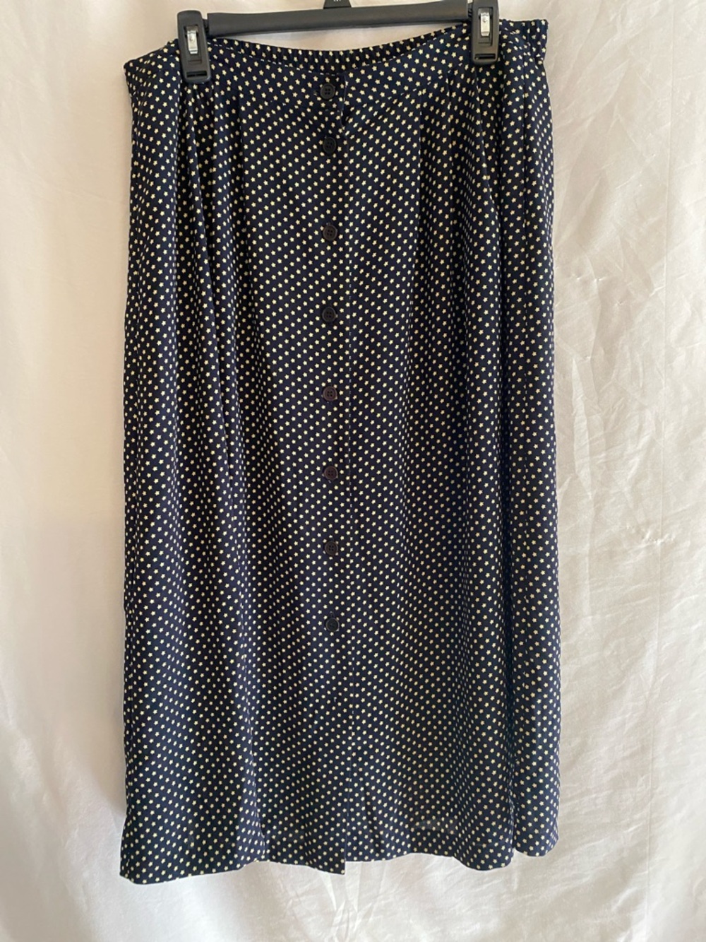 Leslie Fay Star Print Skirt 14p petite navy and tan celestial print vintage midi